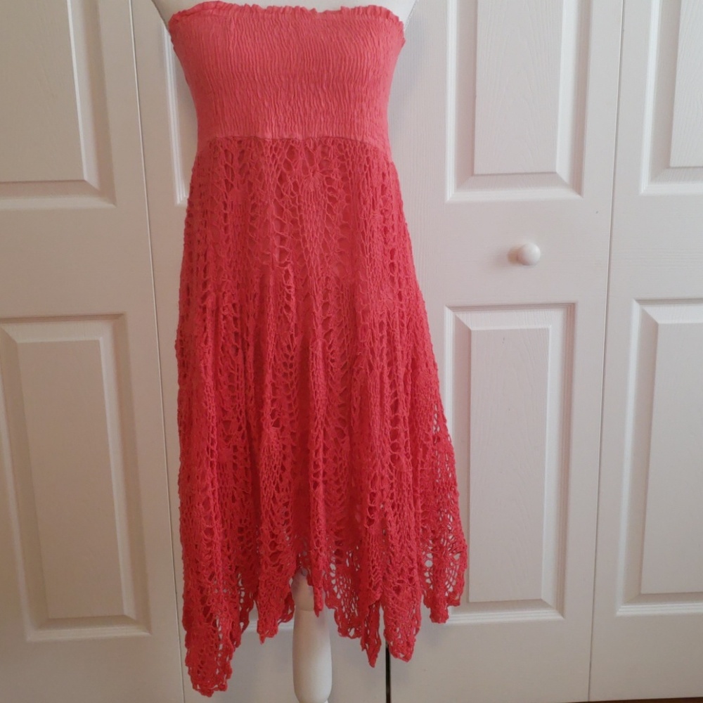 Dark pink  coral color  Embroidered Sun dress